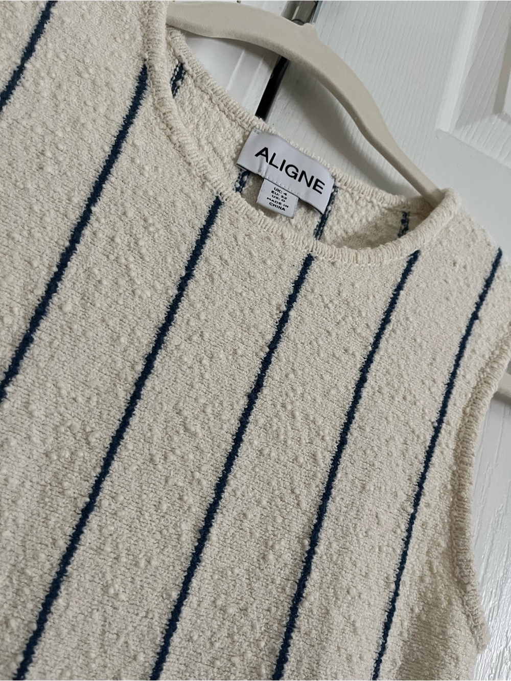 A.Ligne Cream Sleeveless Mini Dress with Navy Pinstripes - Picture 5 of 10